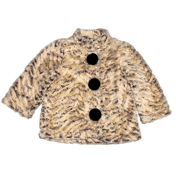 Caught Ya Lookin Kids Faux Fur Jacket Beige Brown Girl's Sz 5 Snaps Made in USA - Picture 1 of 11